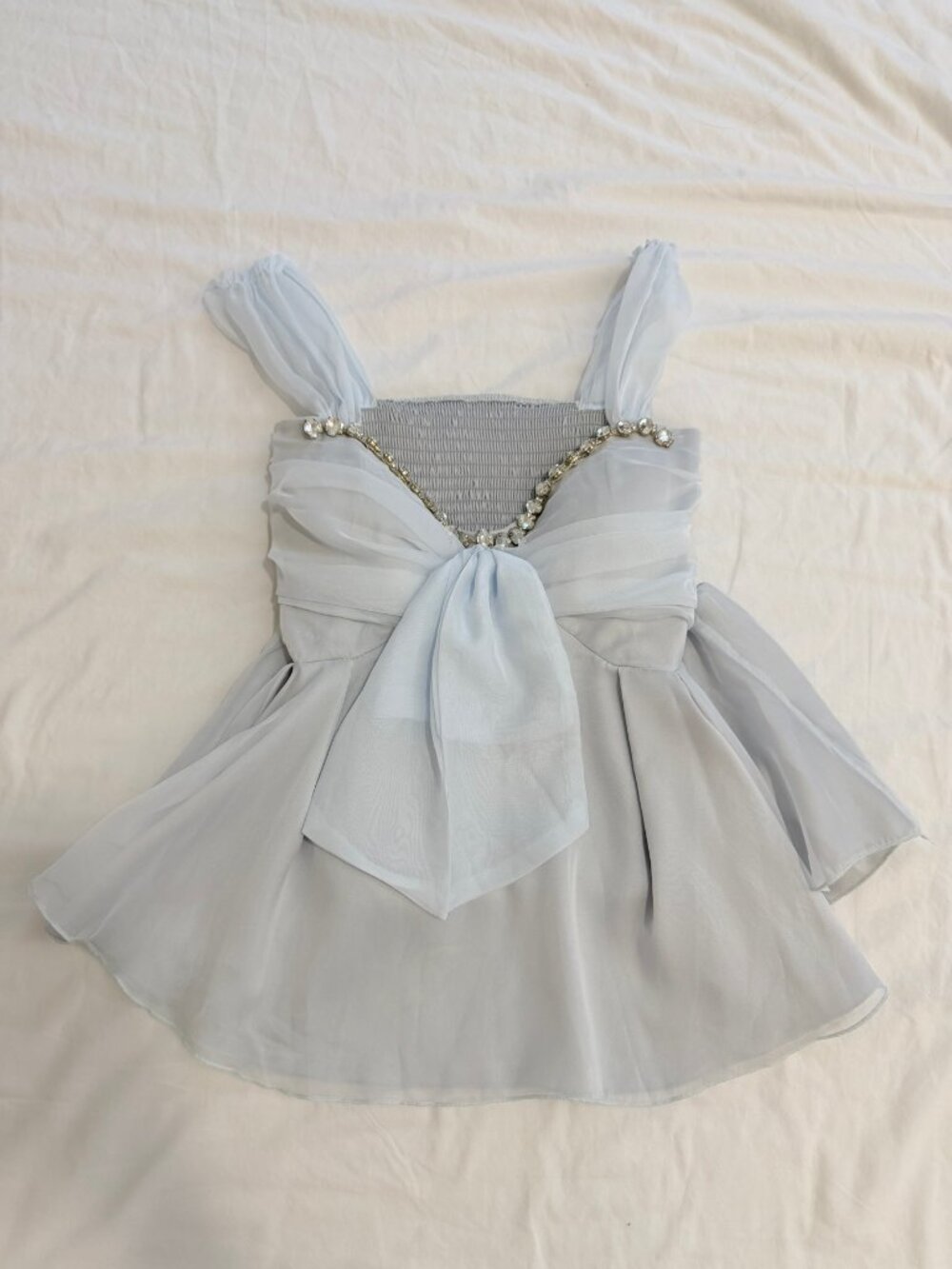 Light Blue Chiffon Rhinestone Mini Dress - Like New